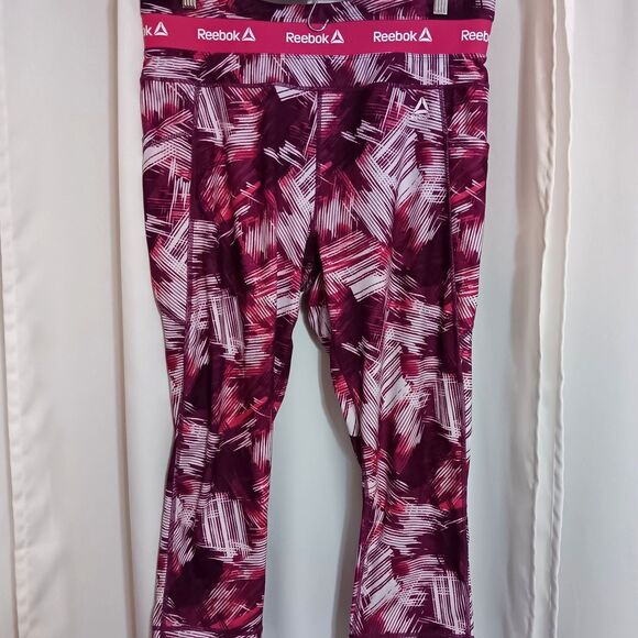 Reebok Revolve Skinny High-rise Capri Sz 2X Yoga Leggings Pink & White - Picture 2 of 11